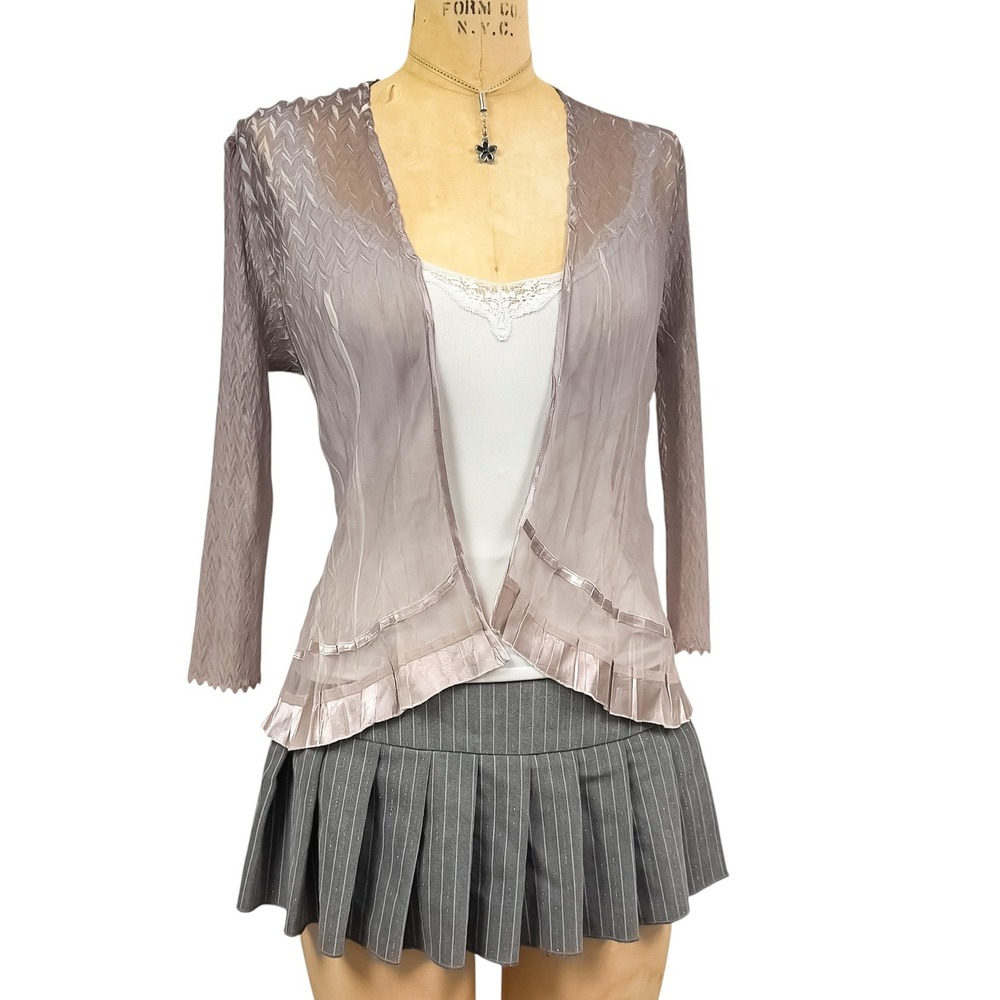Whimsygoth Komarov Sheer Crinkle Cardigan Satin Trim Dark Fairy Luxe Romantic M
